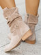 Large Size Casual Solid Color Warm Lining Side Zipper Comfy Boots For Women - Apricot