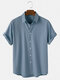 Mens Cotton Breathable Solid Color Casual Short Sleeve Shirts-5Colors - Blue