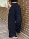 Casual Solid Color Loose Plus Size Wide Leg Pants with Pockets - Navy