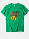 Leopard Sunflower Print Short Sleeves Casual T-shirt For Women - Green1