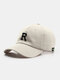 Unisex Cotton Solid Color Letter Embroidery Simple Sunshade Baseball Caps - Beige