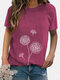 O-neck Flower Print Short Sleeve Casual T-shirt For Women - Rose