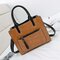 Women PU Leather Tote Handbag Retro Solid Leisure Crossbody Bag - Brown