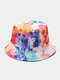 Unisex Cotton Overlay Tie-dye Graffiti Cartoon Print Double-sided Wearable Foldable Fashion Outdoor Sunshade Bucket Hat - #01