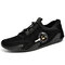Men Leather Splicing Soft Sole Non Slip Elastic Lace Casual Driving Shoes - Black