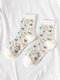 5 Pairs Women Cotton Jacquard Cartoon Little Bear Lattice Patterns Fashion Breathable Socks - #09
