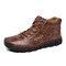 Men Hand Stitching Microfiber Leather Lace Up Soft Boots - Brown