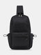 Casual Oxford Cloth Soild Earphone Hole Multi-pockets Chest Bag Crossbody Bag - Black
