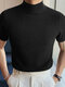 Mens Japan Half-collar Solid Short Sleeve T-shirt - Black