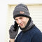 Men 3PCS Solid Color Keep Warm Sets Fashion Casual Wool Hat Beanie Scarf Full-finger Gloves - Grey