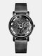 3 Colors Stainless Steel Alloy Men Business Carved Hollow Dial Watch Decorated Pointer Quartz Watch - Black