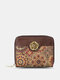 Women Genuine Leather Brief Multi-Slots Embossing Wallet Handbag - Dark Brown