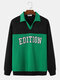 Mens Letter Embroidered Johnny Collar Patchwork Pullover Sweatshirts - Green