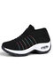 Women Casual Air Cushion Rocker Sole Sock Shoes Breathable Comfy Walking Shoes - Black
