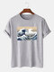 Mens Sea Wave Pattern Short Sleeve 100% Cotton T-shirts - Grey