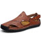 Men Hand Stitching Hook Loop Outdoor Non Slip Soft Leather Sandals - Red Brown