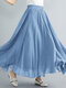 Elastic High Waist Skirt Casual Loose Flare Swing Long Maxi Dress - Blue