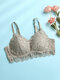 Women Floral Lace Jacquard Breathable Lightly Lined Back Closure Bra - Green