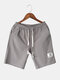 Mens Drawstring Shorts Solid Color Pocket Cotton Loose Casual Shorts - Gray