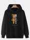 Mens Mechanical Bear Print Cotton Daily Drawstring Pullover Hoodie-7 Colors - Black