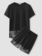 Mens Ethnic Paisley Print Patchwork Longline T-Shirt Two Pieces Outfits - Black