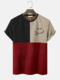 Mens Smile Embroidered Color Block Patchwork Short Sleeve T-Shirts - Red
