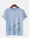 Mens Surfing Animal Print Cotton Short Sleeve T-Shirts - Light Blue