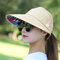 Women Summer Outdoor Gardening Anti-UV Foldable Beach Sunscreen Sun Hat Flower Print Cap - Beige