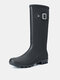 Women Casual Solid Color Slip-on Waterproof Rain Boots - Black