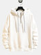 Mens Cool Solid Color Striped Drawstring Zipper Up Hoodies - White