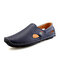 Men Hook Loop Hand Stitching Soft Non Slip Driving Loafers - Blue
