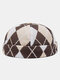 Unisex Knitted Rhombus Contrast Color Color-block Patchwork Fashion Brimless Beanie Landlord Cap Skull Cap - Coffee