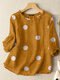 Dot Pattern 3/4 Sleeve Casual Crew Neck Blouse - Amarelo