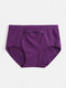 Women Solid Color Cotton Breathable High Waist Panties With Zipped Welt Pocket - Purple