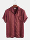 Mens Ethnic Stripe Print Square Chest Pocket Short Sleeve Shirts - Red