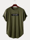 Mens Letter Graphic High Low Curved Hem Sport Short Sleeve T-Shirts - Army Green