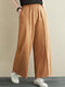 Solid Elastic Waist Casual Cropped Pants with Pocket - Camel