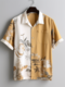 Mens Tropical Plant Print Patchwork Hawaiian Vacation Short Sleeve Shirts - Yellow