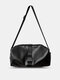 Men Faux Leather Fashion Waterproof Large Capacity Crossbody Bag - Black