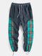 New Fashion Plaid Pattern Patchwork Corduroy Woven Drawstring Cargo Pants - Blue