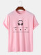 Mens Cotton Headphone Player Print Casual Short Sleeve T-Shirts - Pink