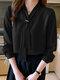 Solid V-neck Long Sleeve Blouse For Women - Black