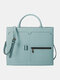 Women Multifunction Handbag Solid 13.3 Inch Laptop Briefcase Crossbody Bag - Blue