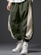 Mens Color Block Patchwork Elastic Cuff Loose Drawstring Waist Pants - Army Green