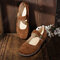 Round Toe Adjustable Hook Loop Comfort Women Flat Shoes - Brown
