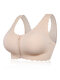 Zip Front Seamless Lace Back Wireless Cotton Lining Breathable Bras - Nude