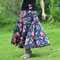Cotton And Linen Bohemian Loose Hem Printed Skirts Beach Skirt  - Navy
