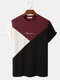 T-shirt à manches courtes à texture tricotée tricolore brodée pour hommes - Vin rouge