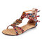 Mujer Zapatos Bohemia Flat Bead Cremallera Playa Sandalias - Burdeos