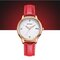 Relógios modernos de quartzo com mostrador redondo de flor numeral simples relógios com pulseira de couro para mulheres - Vermelho